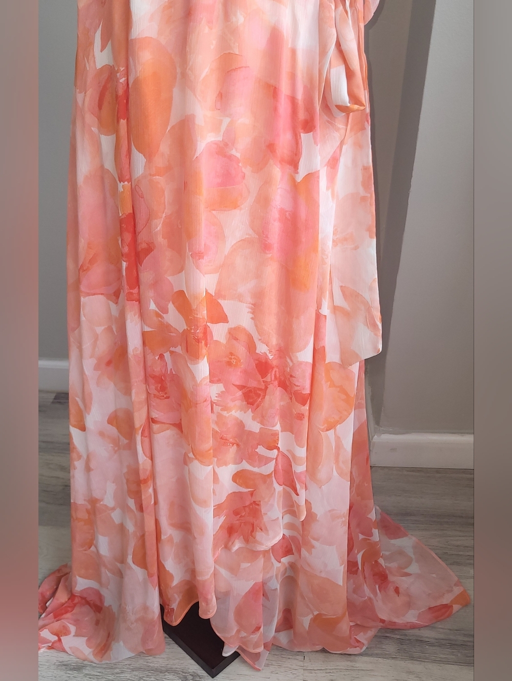 DKNY NWT Floral Maxi Dress Size 10 Peach Coral High Low Formal - Picture 9 of 10